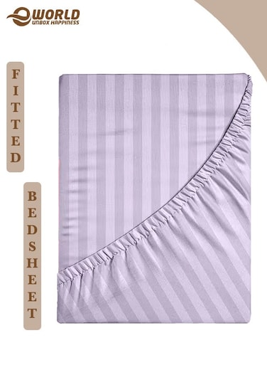 Lilac Striped Microfiber Fitted Bedsheet with Deep Pocket for a Snug Fit, Breathable, Machine Washable for Optimal Protection, Available in King, Queen and Single Sizes, Without Pillow Cover