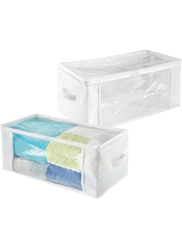 4basix Wardrobe Foldable Storage Zipper Organisers For Clothing Linens White Pack of 2 White/Clear