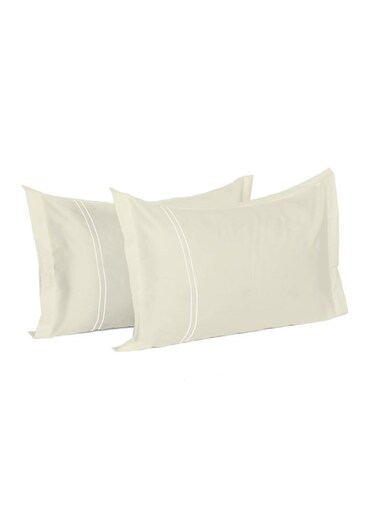 LIVING 100% Cotton Set of 2 Pillow Covers : 50x75 cms - 250 TC Serentiy Solids - Ivory