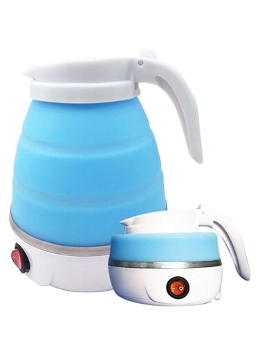 ELTERAZONE Foldable kettle, Portable Foldable Electric Kettle for Travel Food Grade Silicone Electric Water Heater Collapses with Separable Power Cord Ideal for Hiking Camping and indoor(0.6L, blue)