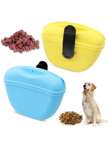 2 Pack Dog Treat Pouch, Silicone Pet Treat Bag Clip for Dog Walk