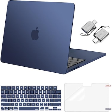 MOSISO Compatible with MacBook Air 13 inch Case 2025 2024 2023 2022 M4 A3240 M3 A3113 M2 A2681, Plastic Hard Shell&amp;Keyboard Cover&amp;Screen Film&amp;Type C for MacBook Air 13.6 inch Case, Haze Blue