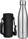 MOLISAN Stainless Steel Water Bottle, 500ml Double Walled Vacuum Flask with Pouch, BPA Free 12 Hours Hot&amp;Cold Sport Drink Bottle for Gym, Home, Office, Outdoor, Work (500ML, Silver)
