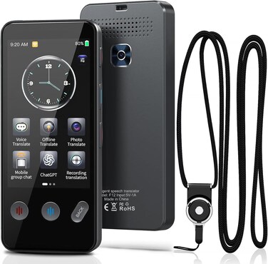 ai Language Translator Device,143+ Languages Translator, Two-Way AI Voice Translator, Instant Translator,Supports Voice/Text/Offline/Photo, for Travel, Business,Study,Gift(Black)