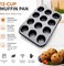 12-Cup Muffin Pan Nonstick Carbon Steel Bakeware &ndash; Heavy Duty Cupcake Baking Tray for Muffins, Cupcakes, Egg Bites, Brownies &amp; Mini Cakes