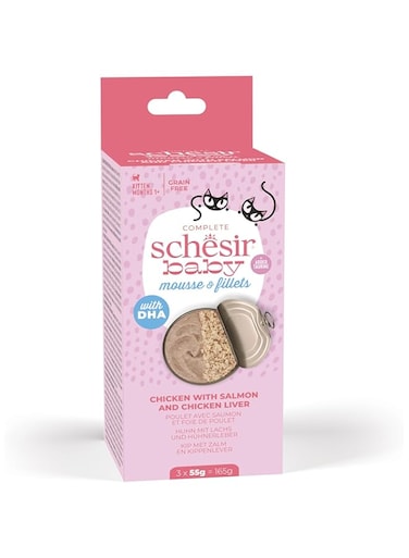 Schesir Baby Cat Can Multipack Mousse &amp; Fillets Chicken with Salmon &amp; Chicken Liver Wet Food 3x55g