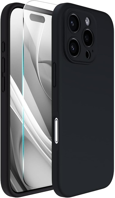 Compatible with iPhone 16 Pro Case 6.3", with 1 x Screen Protector, Silicone Case Comprehensive Protection Cover Slim Shockproof Gel Rubber Flexible Phone Case for Iphone 16 Pro Black