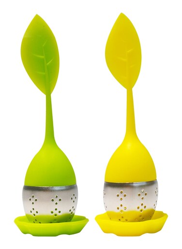 2-Piece Leaf Shape Tea Infuser Set Green/Yellow