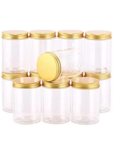 Alsaqer12 Pieces 850 ml Empty Bottle Refillable Clear Plastic Jars with Gold Lids for Food Home Storage Products Round Containers Candy,Spices,Buiscuts
