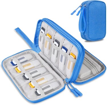 Lacdo USB Flash Drive Case Thumb Drive Holder Case Organizer Portable Electronic Accessories Storage Bag for SanDisk SamData Samsung USB Flash Drives Jump Drive Memory Stick, SD Card, Cable, BlUE