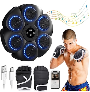 VUCATIN Music Boxing Machine with Gloves, Smart Bluetooth Music Boxing Trainer Wall Mounted, Boxing Training Punching Equipment for Kids Adults Home Workout Hand Eye Coordination Training
