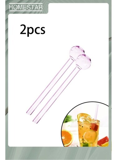 2Pcs Pink Glass Tubes, Suitable for Juice, Drink, Coffee, Milk Tea Stirring, Essential, For Home, Outdoor and Camping