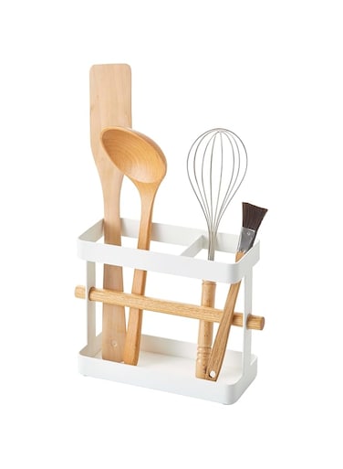 Yamazaki Home Wide Tool Stand-Kitchen Utensil Holder, Cooking Storage Organizer, One Size, White
