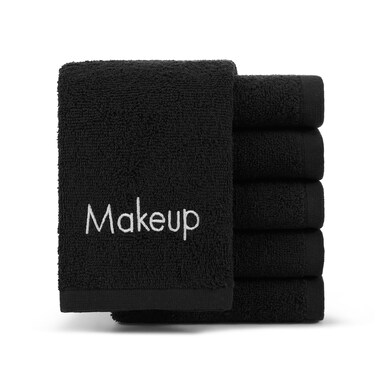 Arkwright Makeup Towels - Pack of 6 - Soft &amp; Gentle Cotton Washcloth Face Make Up Remover, Reusuable Eraser Cloth Essentials for Hosts &amp; Artists, 13 x 13 in, Black