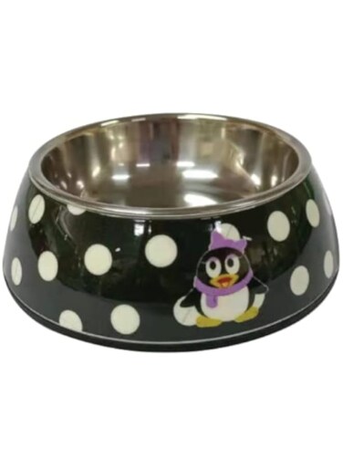 Nutrapet Applique Melamine Round Bowl Black &amp; White Polka L:22 * 7.5 Cms 700/23.6 Ml/Oz
