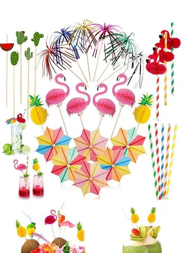 Pcs Food Party Toothpicks , Skewers, Umbrellas, Fireworks Sticks, Colourful Stirrer Sticks, Straws, Juice Accessories for Summer Party, Wedding, Bar, Drinks