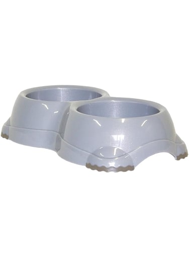 Moderna Double Smarty Plastic Non-Slip Pet Food Bowl 2 X 645Ml Warm Grey