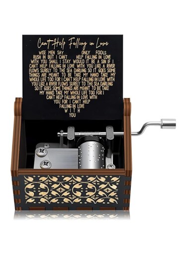 Joyzzz Music Box, Can't Help Falling in Love Wooden Music Box, Antique Engraved Musical Boxes Case with Hand Crank Design, Vintage Music Gift Box for Lover, Boyfriend, Girlfriend, Husband, Wife