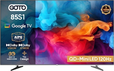 GOTO تلفزيون 85 بوصة, بنظام Google TV الرسمي, QD-miniLED, 4K UHD, تصميم بلا إطار, معالج رباعي النواة, 120 هرتز بوضع تعزيز الألعاب, تحكّم صوتي, واي فاي ‎2.4GHz/5GHz, بلوتوث 5.1, ‎ G85GQMU1SD120