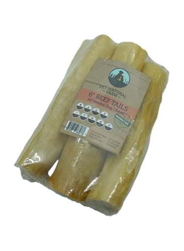 Pet Natural Farm 6" Beef Tails Dog Treats, Dog Chew, Ideal for Large Breeds - Long Lasting Dog Chews (Pack of 3) (Monster)