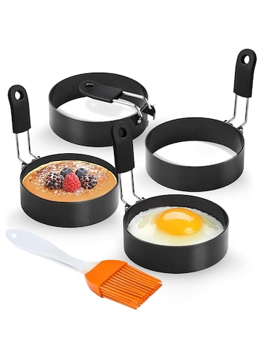 LBOYLOVE&reg;4Pcs Round Egg Cooker Ring - Omelet Maker Mini Pancake Ring Molds for Cooking Molds Round Shapes for Eggs Breakfast Maker - Stainless Steel Pancakes for Breakfast Egg Fryer Mini Cooking Rings