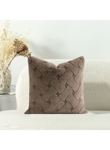 HOME Fur Cushion - Coffee 45x45 cm   Soft Plush Decorative Pillow   Cozy Faux Fur Cushion For Sofa &amp; Home Decor   Stylish Textured Throw Pillow