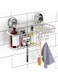 HASKO accessories - Powerful Vacuum Suction Cup Shower Caddy Basket for Shampoo - Combo Organizer Basket with Soap Holder and Hooks - Stainless Steel Holder for Bathroom Storage (Chrome)