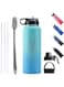 NABA Stainless Steel Water Bottle1.2 Litre With a Wide Mouth -Double Wall Vacuum Flask -Coldest Gym Bottles,Sports, Camping - 3 Lids,2 Straws (Teal, 40 oz)