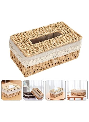 Large Woven Tissue Case Cover Holder Square Facial Tissue Holder Case Dispenser Tissue Case Napkin Box