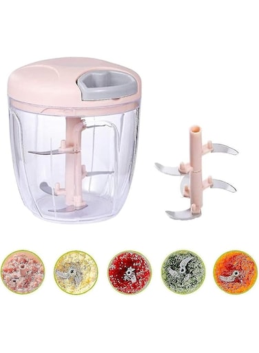 Manual Chopper &amp; Blender with Storage Lid   Chops Vegetables, Nuts &amp; Fruits   Blends Flour   Egg Beater   Meat Mincer   Large (Pink)