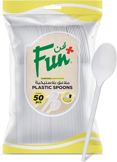 Fun Everyday Disposable Plastic Spoon Set 6.5 Inch - White - Pack Of 50