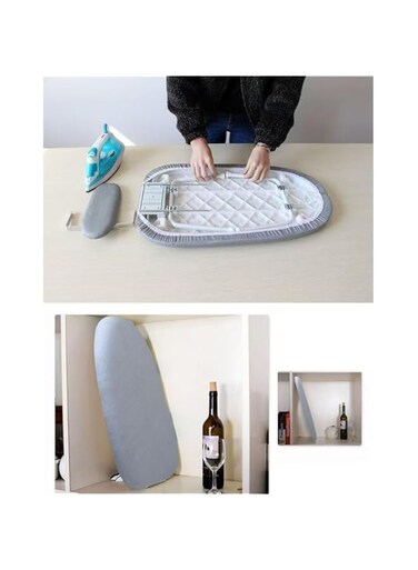 Hbluefat Metal Tabletop Ironing Broad, Mini Folding Ironing Broad with Iron Rest and Detachable Sleeve Holder, Portable Small Ironing Broad for Home, Laundry Room, Apartment, Dorms (Grey)