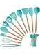 11-Piece Wooden Handle Kitchen Utensils Set with Stand Sea Blue/Brown One Size