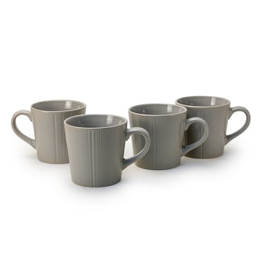 Art EVE Stoneware Coffee Mug Set of 4 300 ML Grey Cups   Durable Ribbed Coffee &amp; Tea Mug Set for Home, Office &amp; Caf&Atilde;&fnof;&Acirc;&copy;   Cappuccino, Latte &amp; Cocoa Mugs