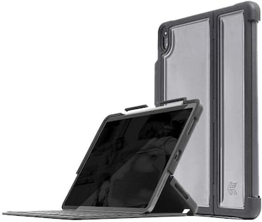 STM Dux Shell Rugged Case For Apple iPad Pro 12.9 (2018) - Military Grade Drop Protection, With Pencil Holder, Clear Transparent Back, Works Smart Keyboard Folio, Multi-View Black,