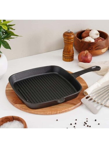 FERRIC CAST IRON GRILL PAN BLACK 24CM Black 35 x 24.5 x 3.3cm