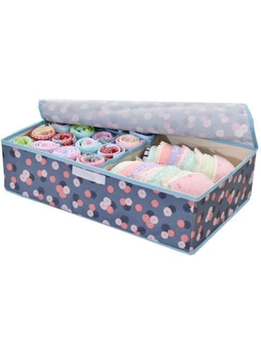 Styleys 16+1 Drawer Organizer Innerwear Storage Box Wardrobe Organizer For Clothes (Sky Blue Flower_S1016A)