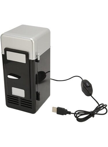 Luocute Mini USB Fridge Cooler Beverage Drink Cans Cooler Warmer Refrigerator for Laptop Bedroom, Portable Cold Fridge for Soda Single Can Cooler Red USB Powered Retro Fridge Desk