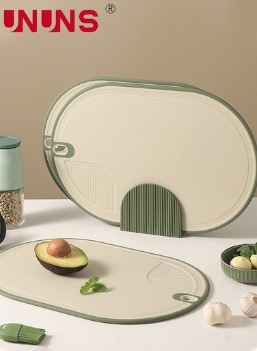 Kitchen Cutting Board Set Of 3, Plastic Cutting Boards With Stand,BPA-Free,Reversible Use,Cutting Board Set Green