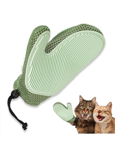 Pet Grooming Glove, 2 in 1 Pet Fur Glove and Cat Hair Remover Glove, Dog Grooming Glove Brush for Shedding, Massage, Efficient Pet Hair Removal Glove(Green)