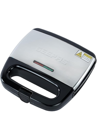 Geepas Portable Powerful 700W 2 Slice Grill Maker with Non-Stick Plates GGM6001    Easy to Clean   Practical Cable Winding   Lid Locking for Space-Saving Vertical Storage