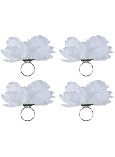 Dii Beautiful Peony Flower Napkin Rings White, 4 Piece