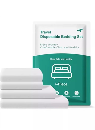4 PCS Breathable And Lightweight Disposable Bed Sheet Set Ultimate Travel Bedding Set With 1 Quilt Cover 1 Sheet And 2 Pillowcases Perfect For Travel Business Trips Spa And Hotel Stays White