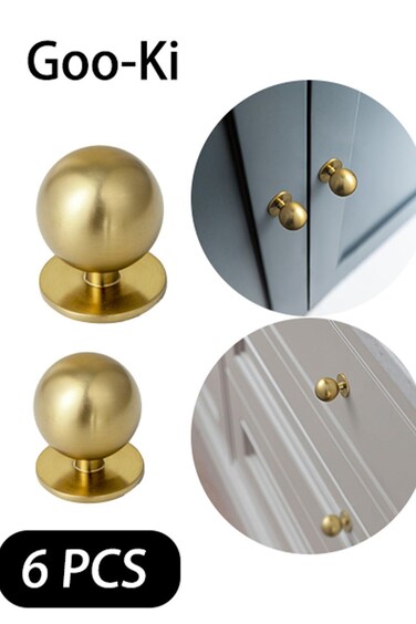 6 Pack Brushed Brass Cabinet Knob, Modern Solid Zinc Alloy Drawer Knob, Minimalist Style Cabinet Pull Drawer Handle Wardrobe Cabinet Door Handle