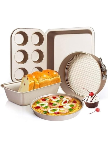 TOMVAES Bakeware Set 5-Pieces Carbon Steel Nonstick Baking Pans Oven Baking Set with Springform Pan,6-Cup Muffin Pan,Square Roasting Pan,Pizza Baking Tray,Rectangular Toast Box, Kitchen Baking Tools