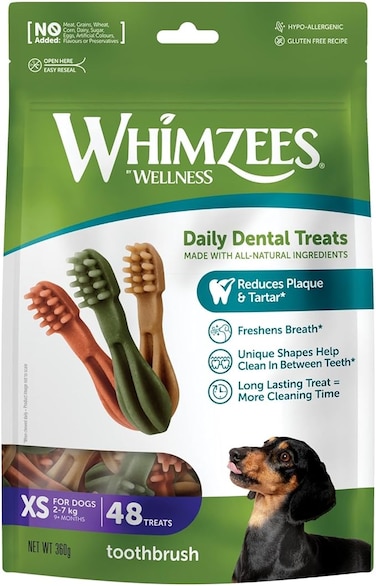 Whimzees Natural Grain Free Dental Dog Treats,ToothbrUSh XS 48Pcs 360G