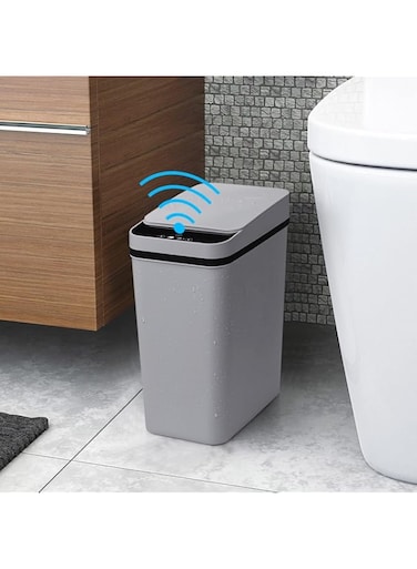 Automatic Trash Can 2.5 Gallon Bathroom Touchless Motion Sensor Small Garbage Can with Lid Smart Electric Plastic Narrow Garbage Bin for Living Room Bedroom Office Kitchen (Grey, 2.5 Gallon)