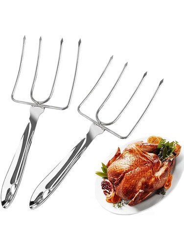Excefore Premium Stainless Steel Turkey Lifter Forks - Set of 2 for Effortless Carving &amp; Serving of Poultry, Ham, and More at Holiday Gatherings