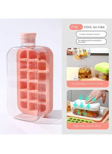 Portable Ice Cube Tray with Straw 800ml Silicone, One Key Press 18 Ice Cubes, BPA-Free Food Grade, Ice Molds for Making Ice Cream and Ice Cubes, Zero Contact Ice Cubes, Removable and Easy to Clean, Suitable for Outdoor Sports Gym Bottle Cups