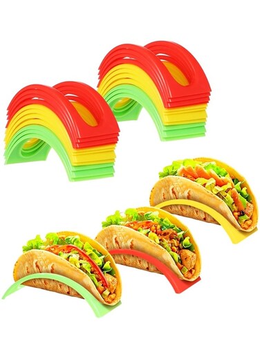 Pack Individual Taco Stands, Colorful Taco Holders, Plastic Taco Rack, Dishwasher Safe, Bulk Stackable Taco Stands
